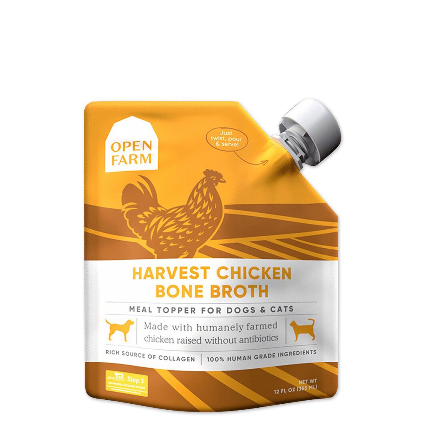 Open Farm harvest chicken bone broth 12 oz.