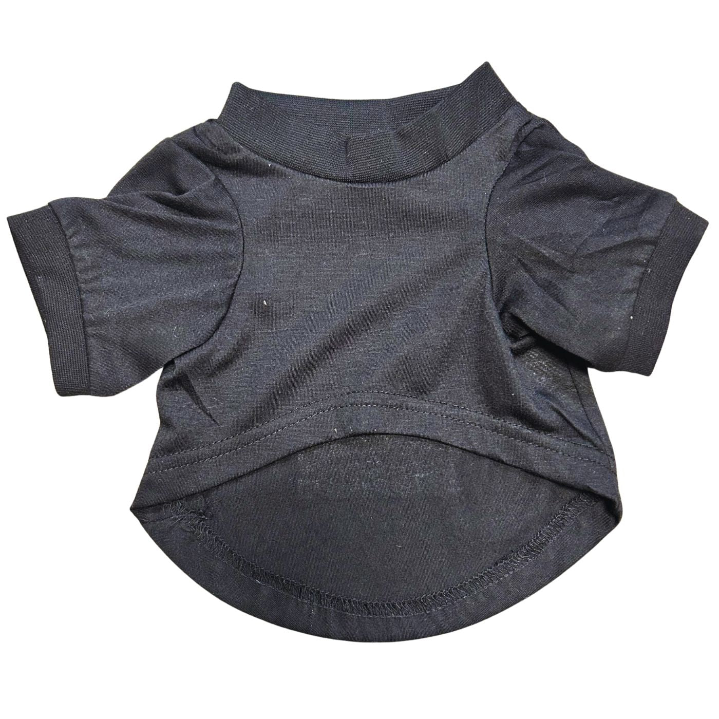 Black pet shirt with ruffled sleeves on a white background