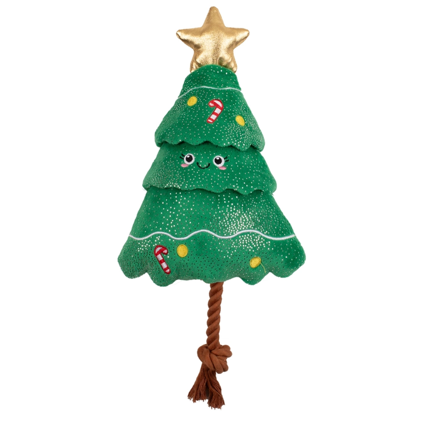 Plush Stuffed Christmas tree with brown rope pull