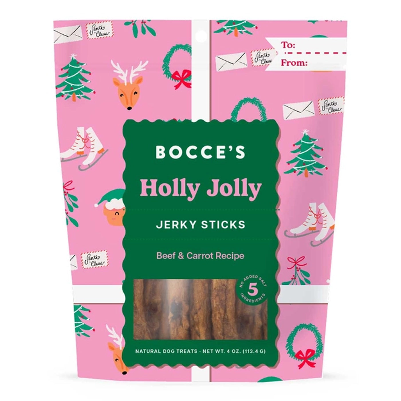 Bocce's Bakery Holly Jolly Beef and Carrot Jerky sticks for dogs