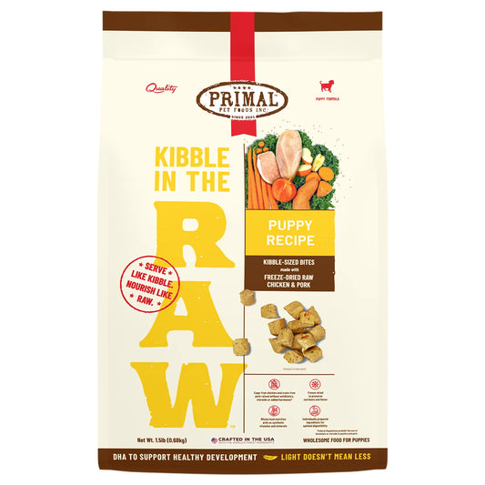 Primal Kibble in the Raw Puppy recipe with chicken and pork