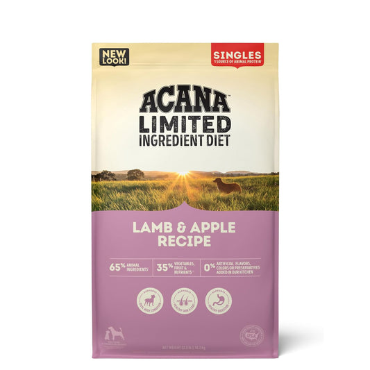 acana limited ingredient lamb and apple dog food. Available in 3 sizes