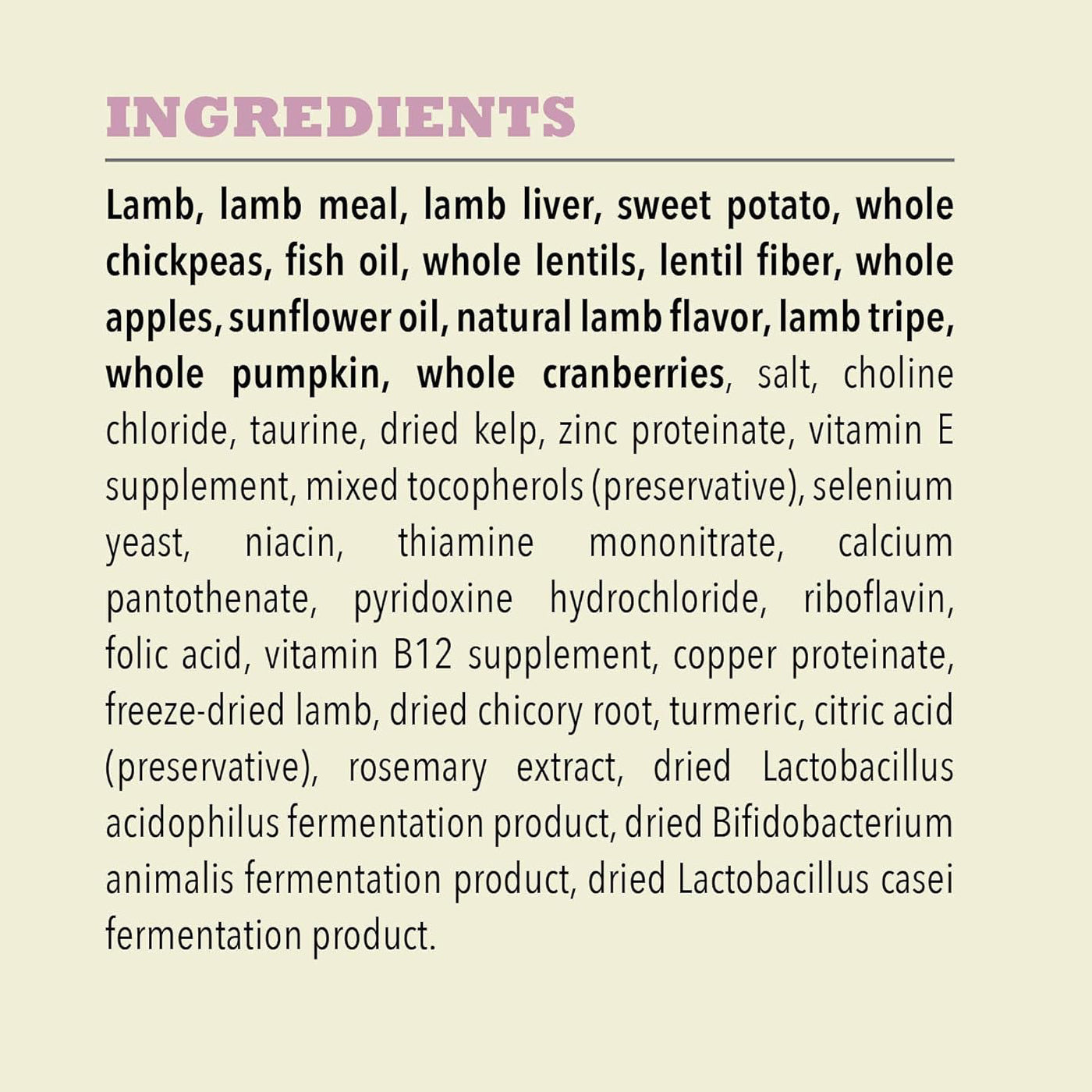 Acana lamb and apple limited ingredient info dog food