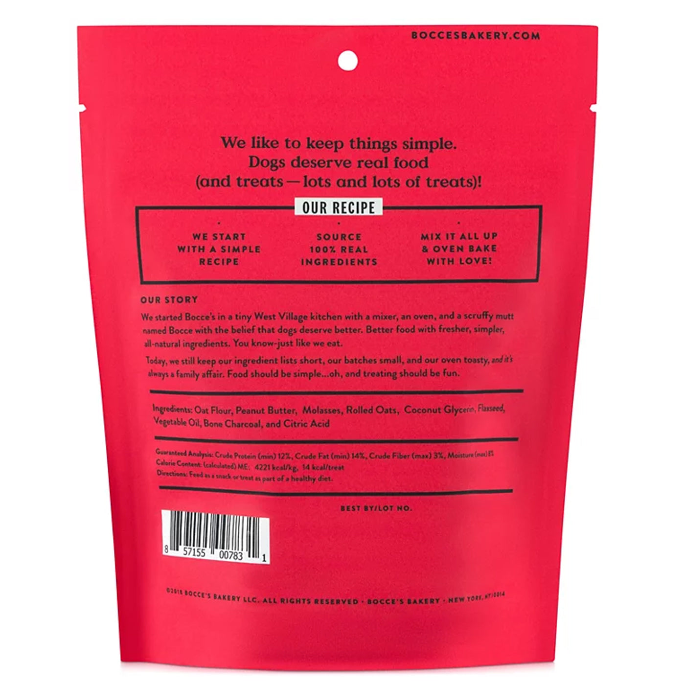 Bocce's Bakery Lumps of Coal soft and chewy peanut butter and carob recipe dog treats ingredient panel