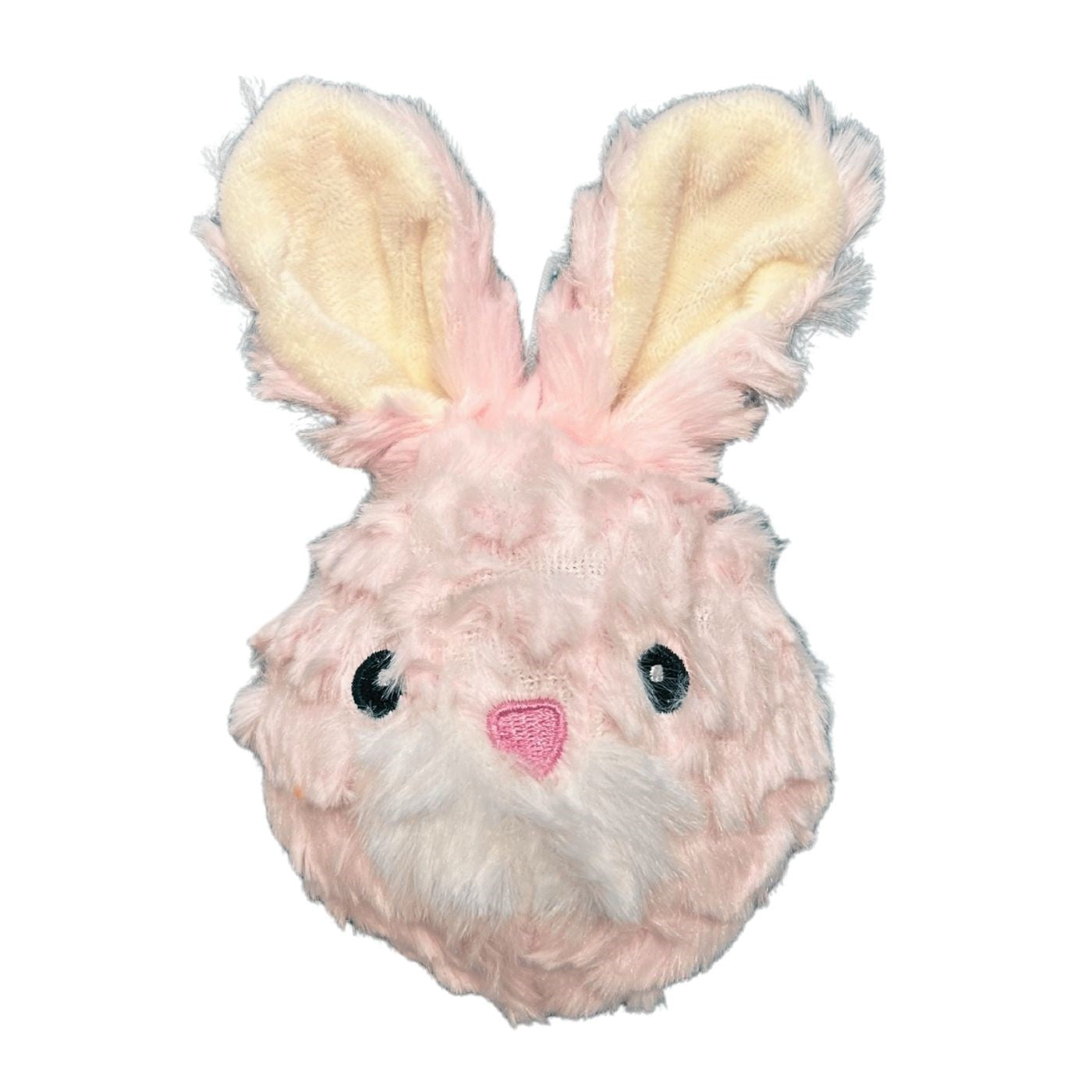 Pink fluffy bunny squeaker dog toy with tan fluffy ears