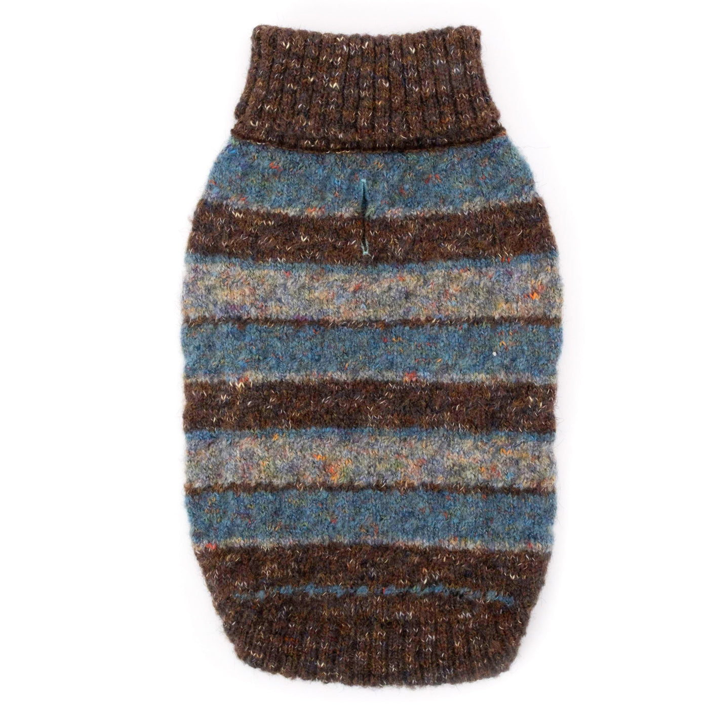 Tweed Stripe Turtleneck sweater for pets, chocolate brown, blue and cream.