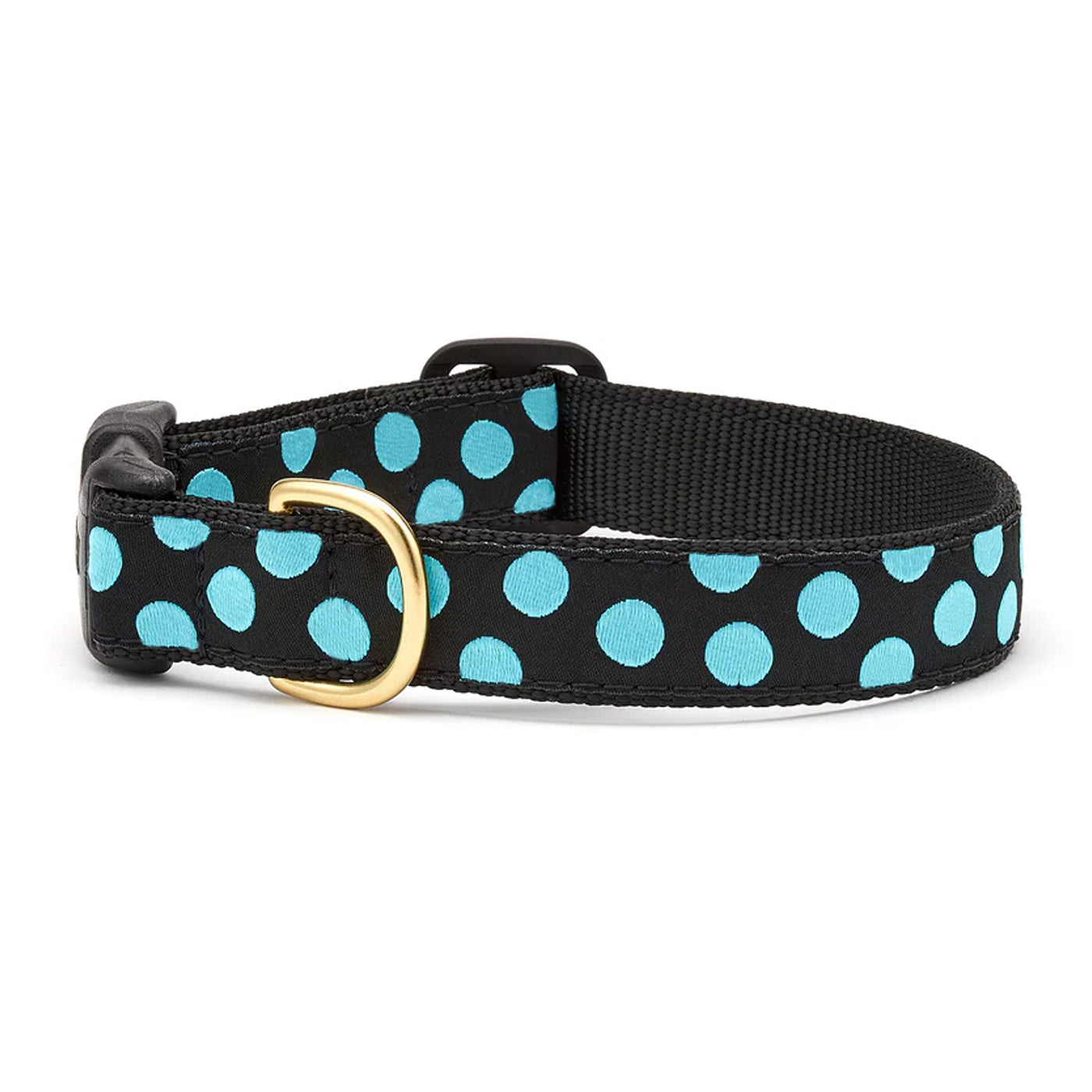 black and blue polka dot dog collar