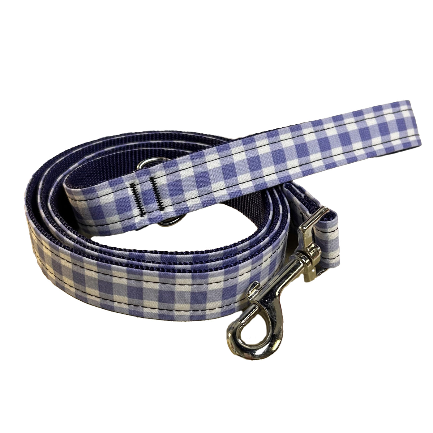 Blue tartan dog store collar and lead