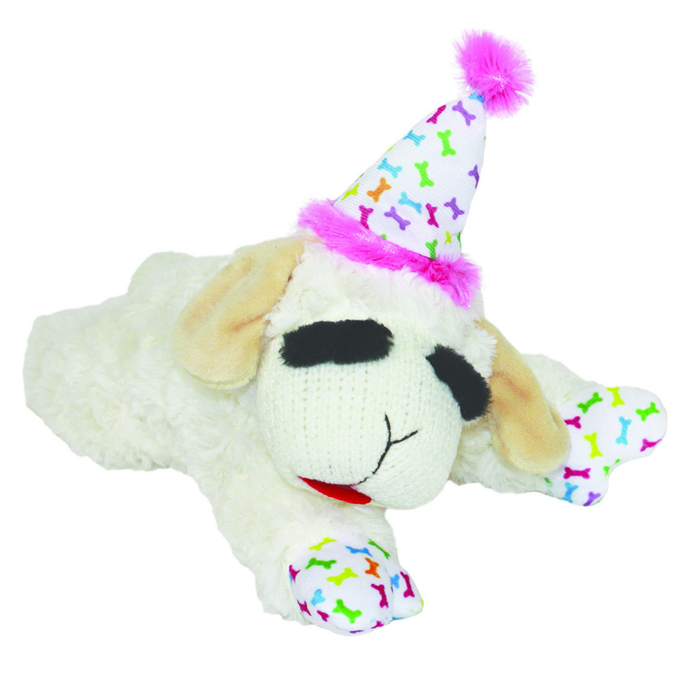 pink birthday hat lambchop plush dog toy with squeaker