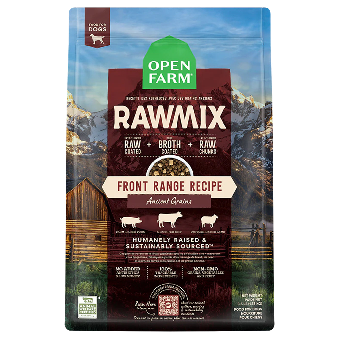 Open Farm Rawmix dog food. Front range recipe. 3.5 lb bag