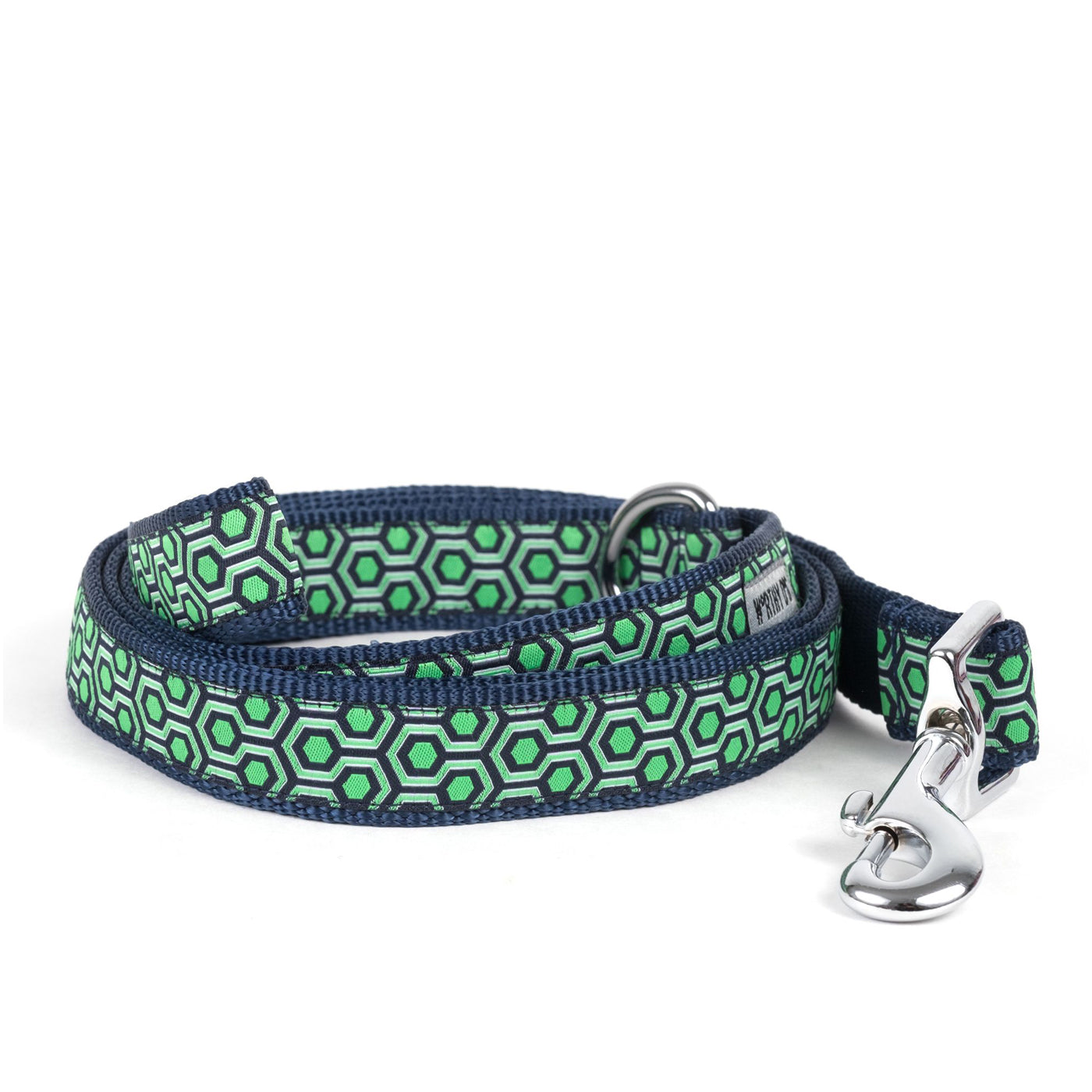 Blue and green hexagon dog leash.