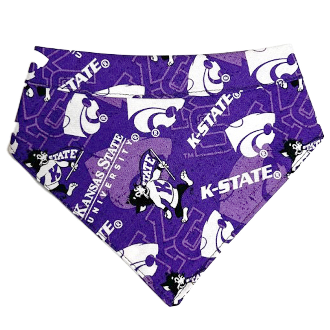 Purple KState bandana in various sizes.