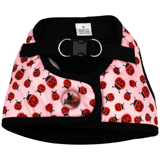 Worthy Dog harness pink with red ladybugs.