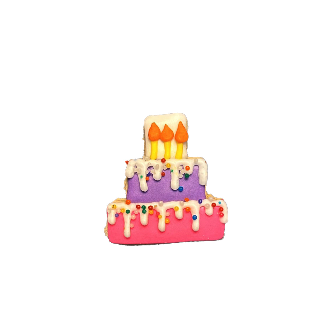 Mini birthday cake shaped cookie. Cookie base with yogurt frosting.