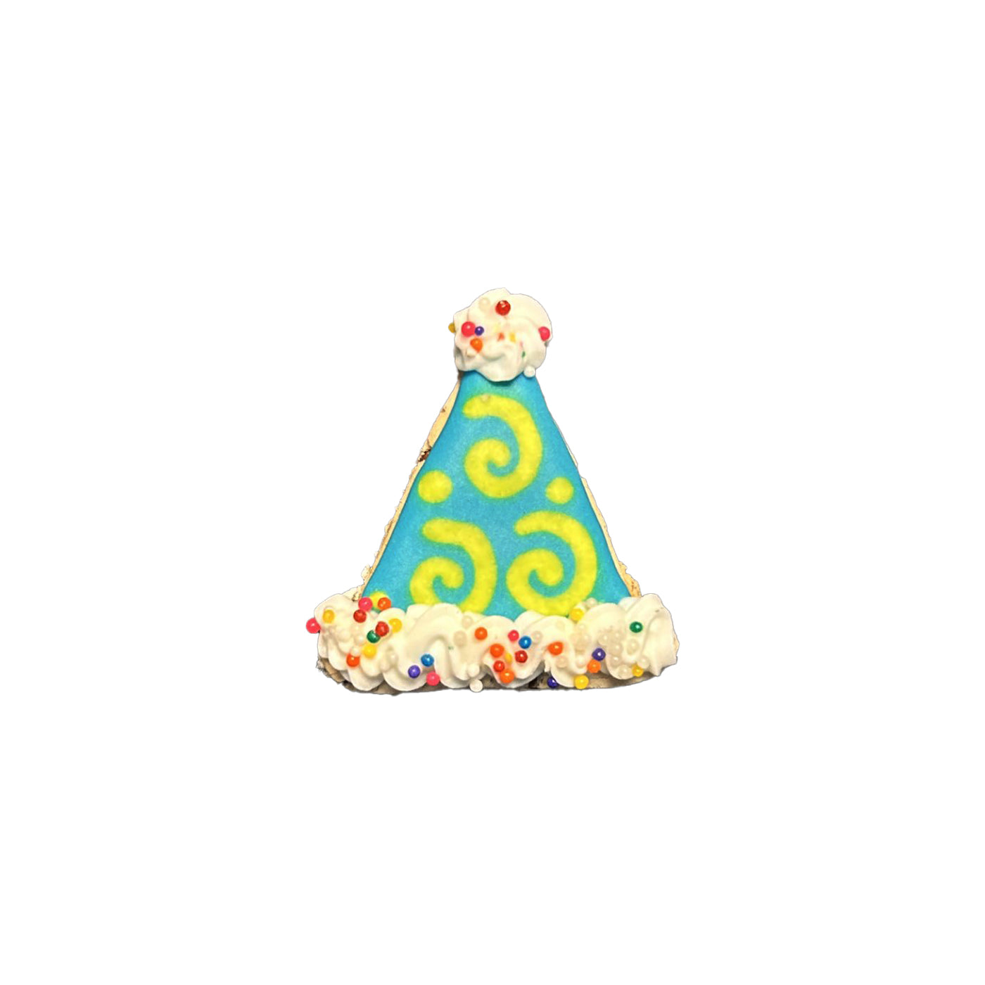 mini birthday hat cookie with yogurt frosting