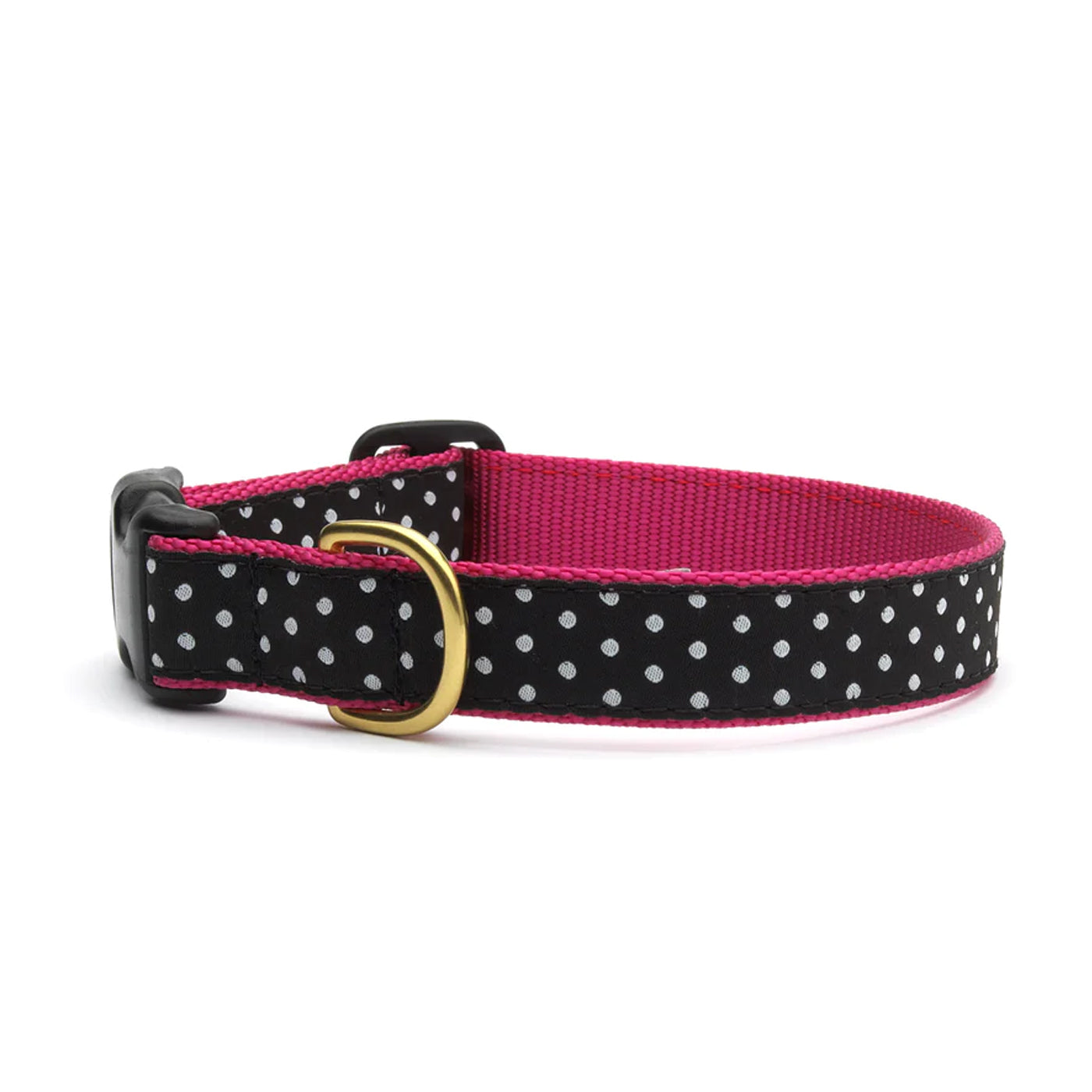 pink and black with white polka dots nylon ribbon dog collar