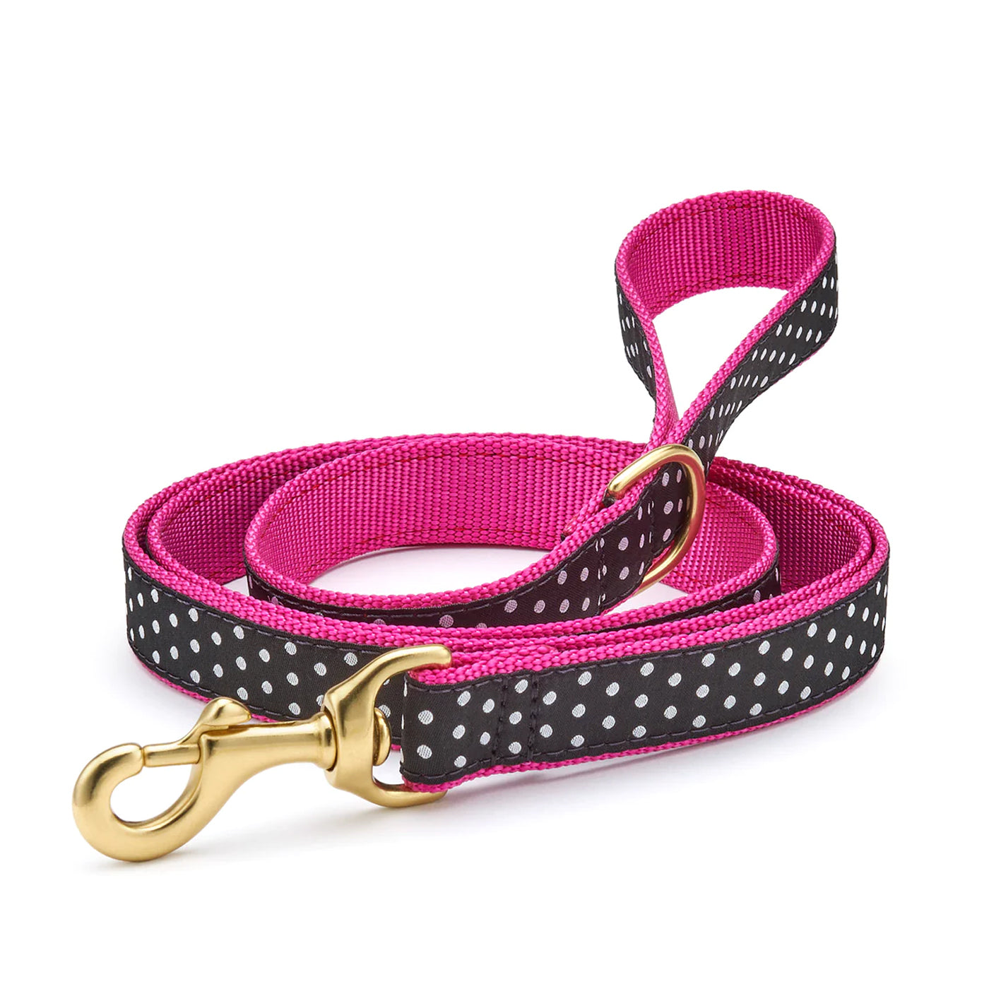 pink and black with white polka dots nylon ribbon dog lead