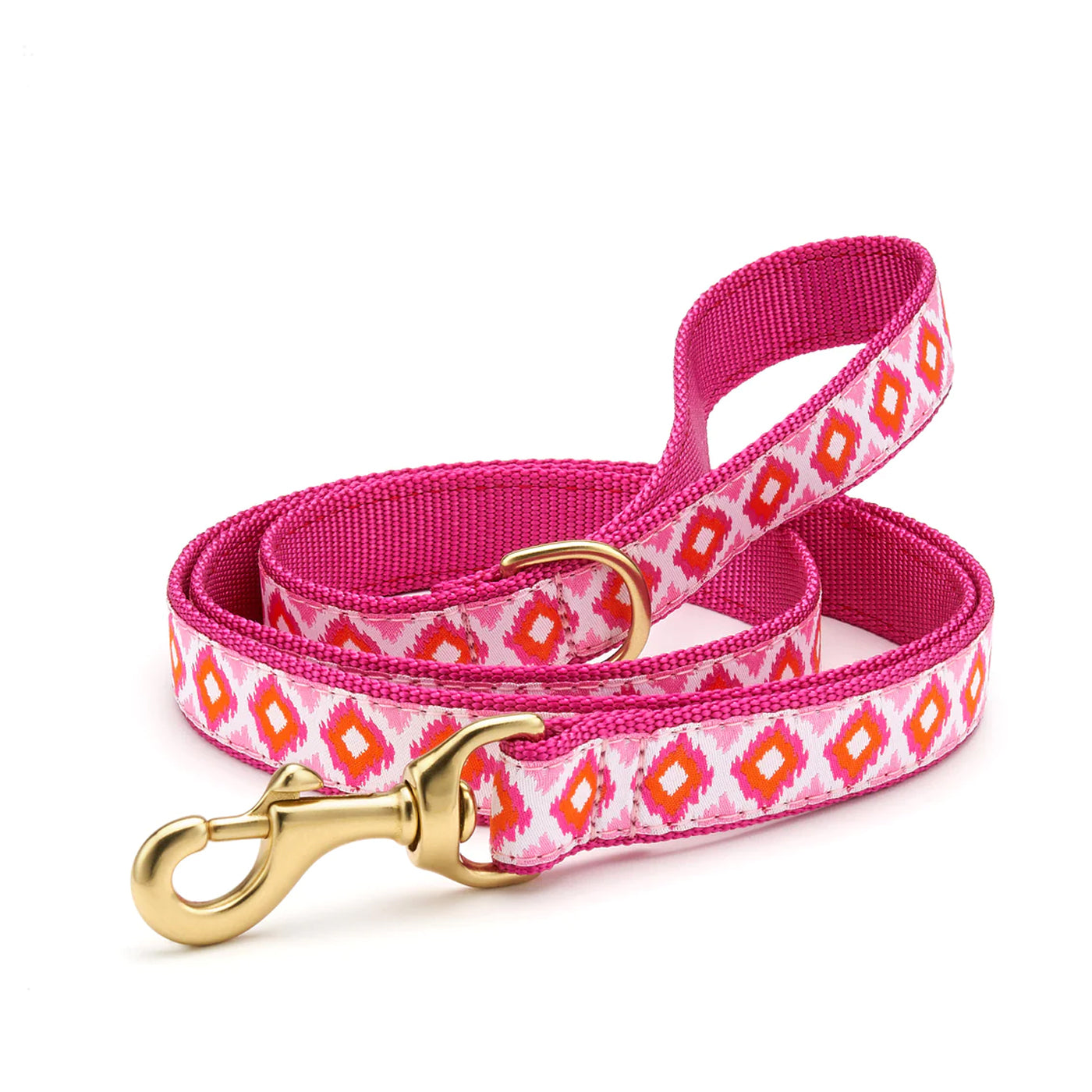 Pink and orange patterned nylon dog lead