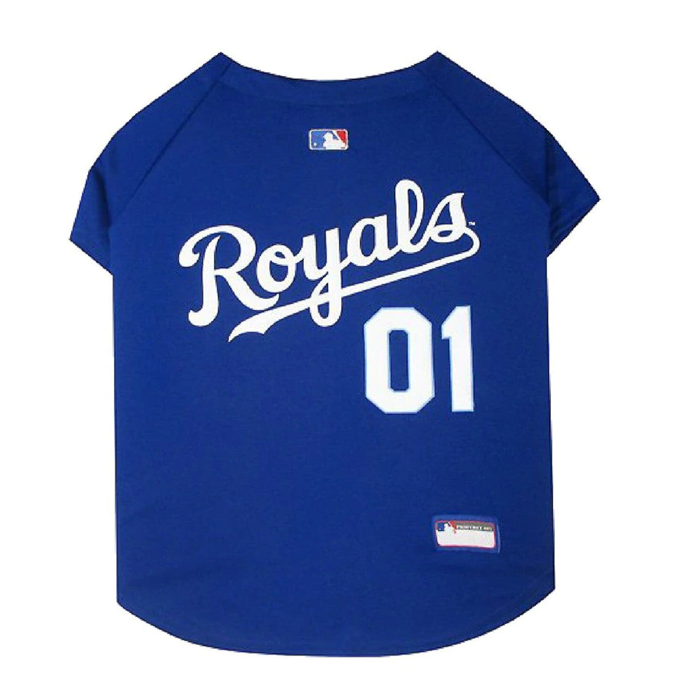 Dog KC Royals polyester jersey. Blue with Royals 01 on back.