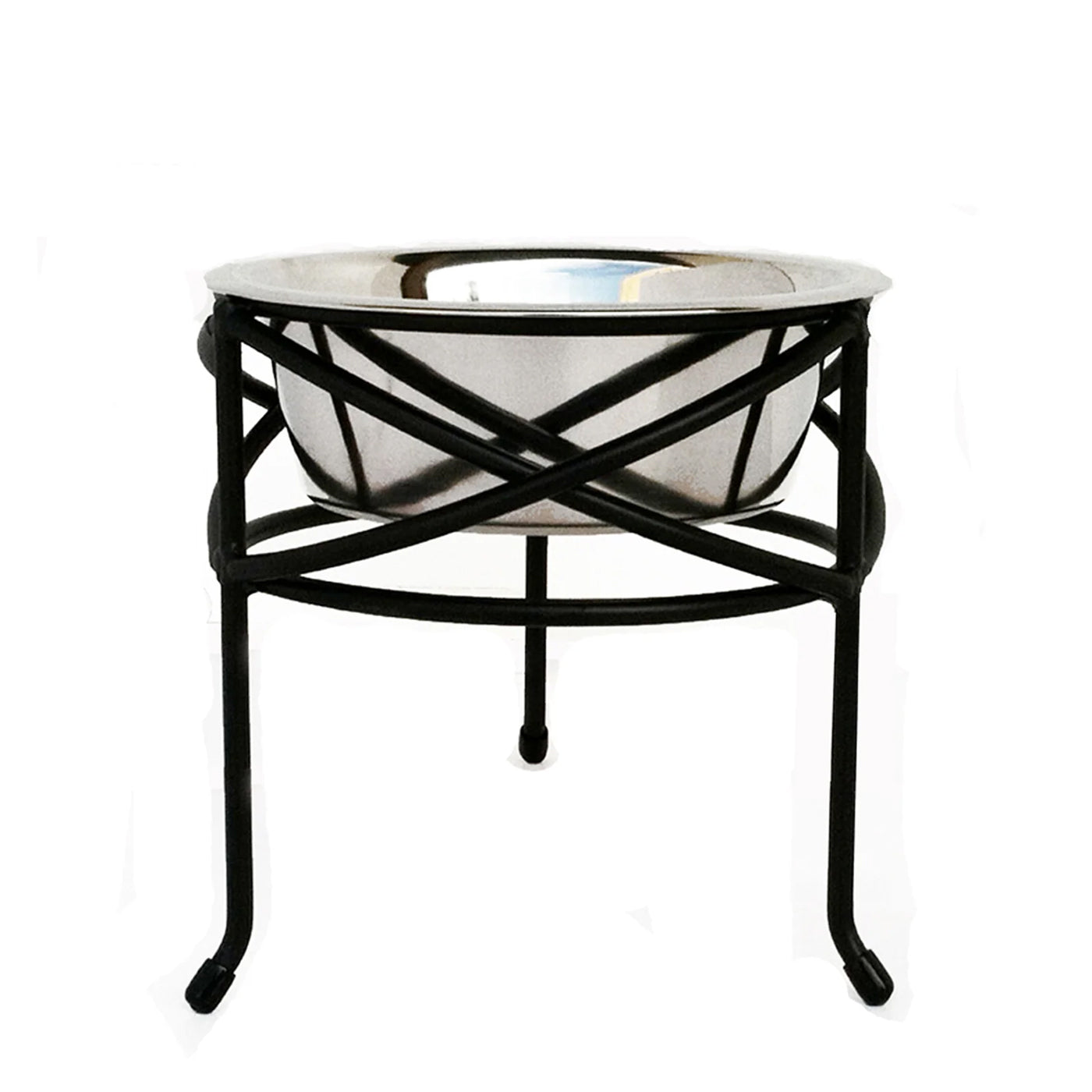 Wrought iron single elevated dog feeder with stainless steel bowl