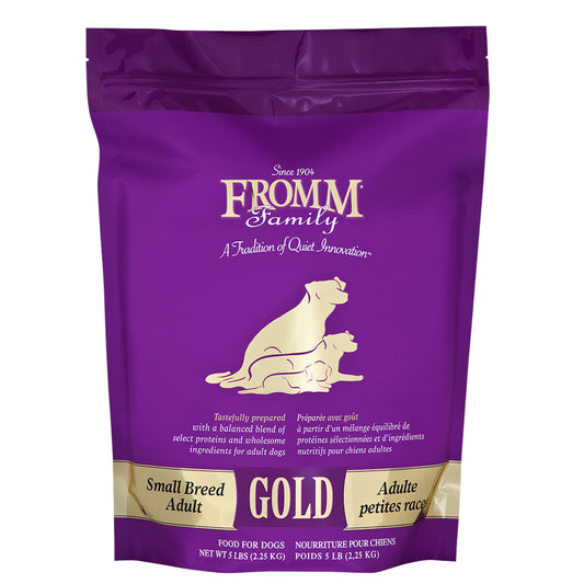 Fromm Gold dry dog food formula for small breed adults, with chicken, fish, duck and lamb