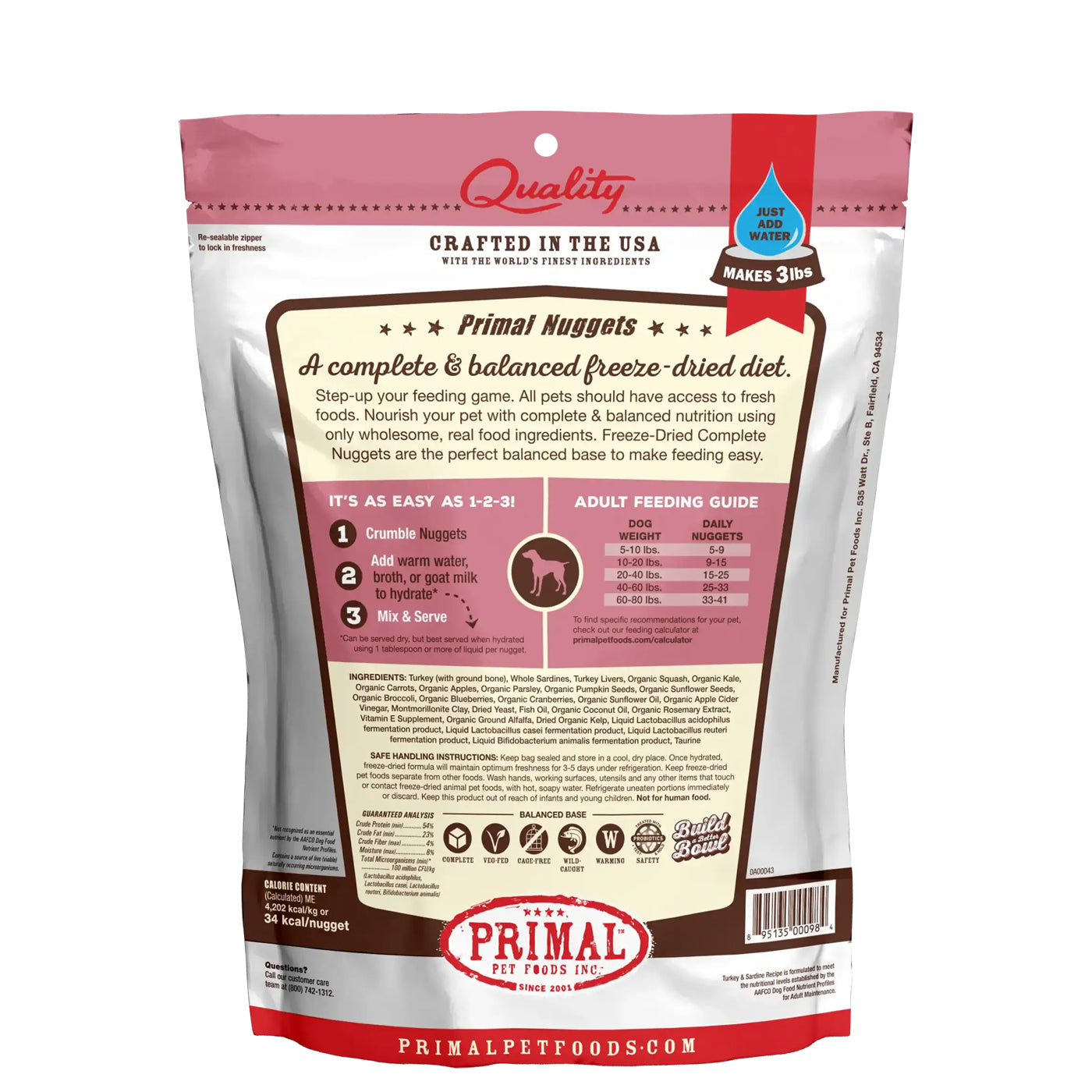 PRIMAL Freeze Dried Nuggets Turkey + Sardine