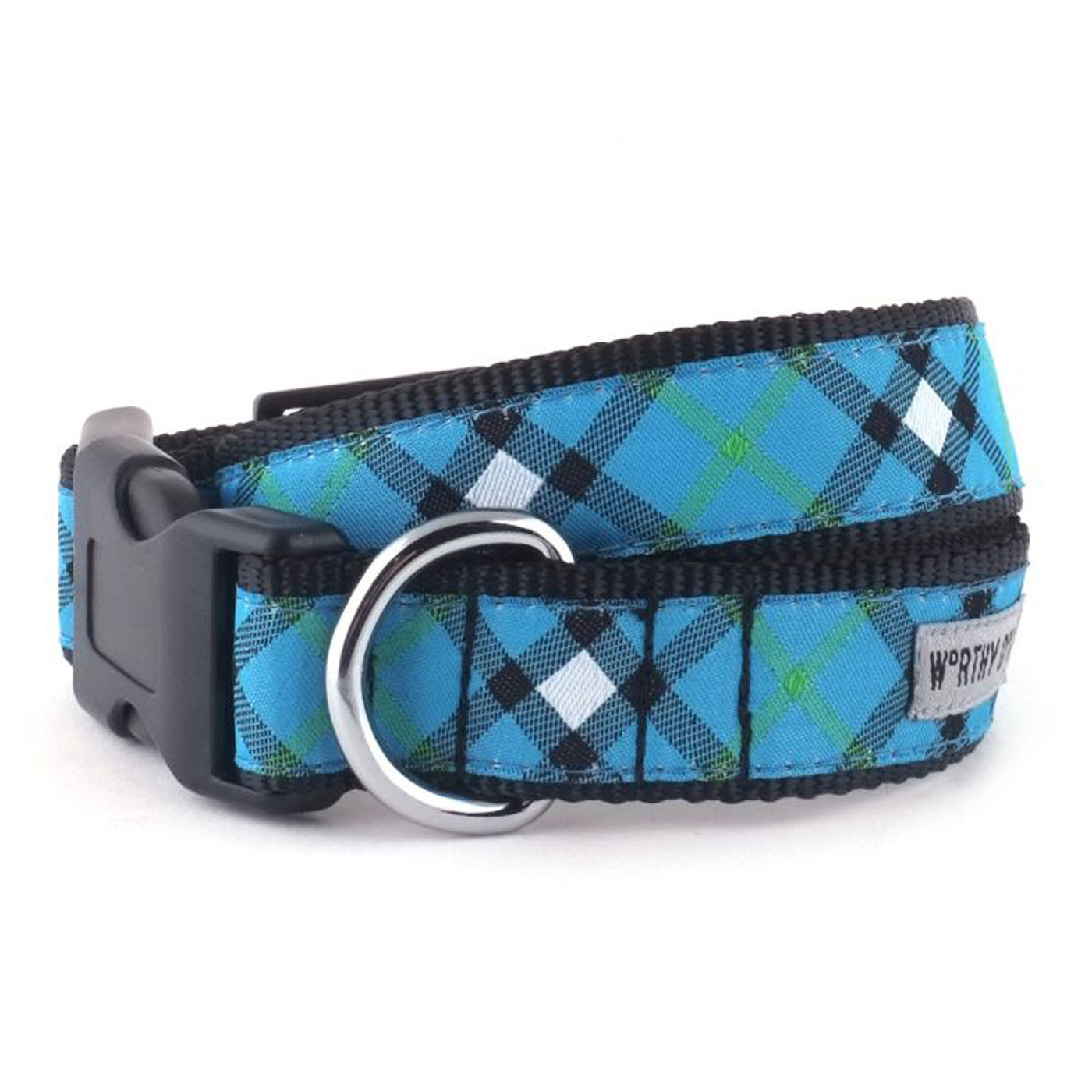 blue plaid dog collar