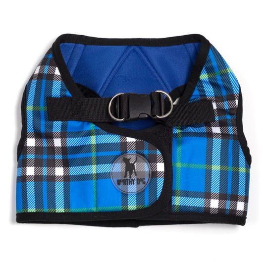 blue plaid dog harness