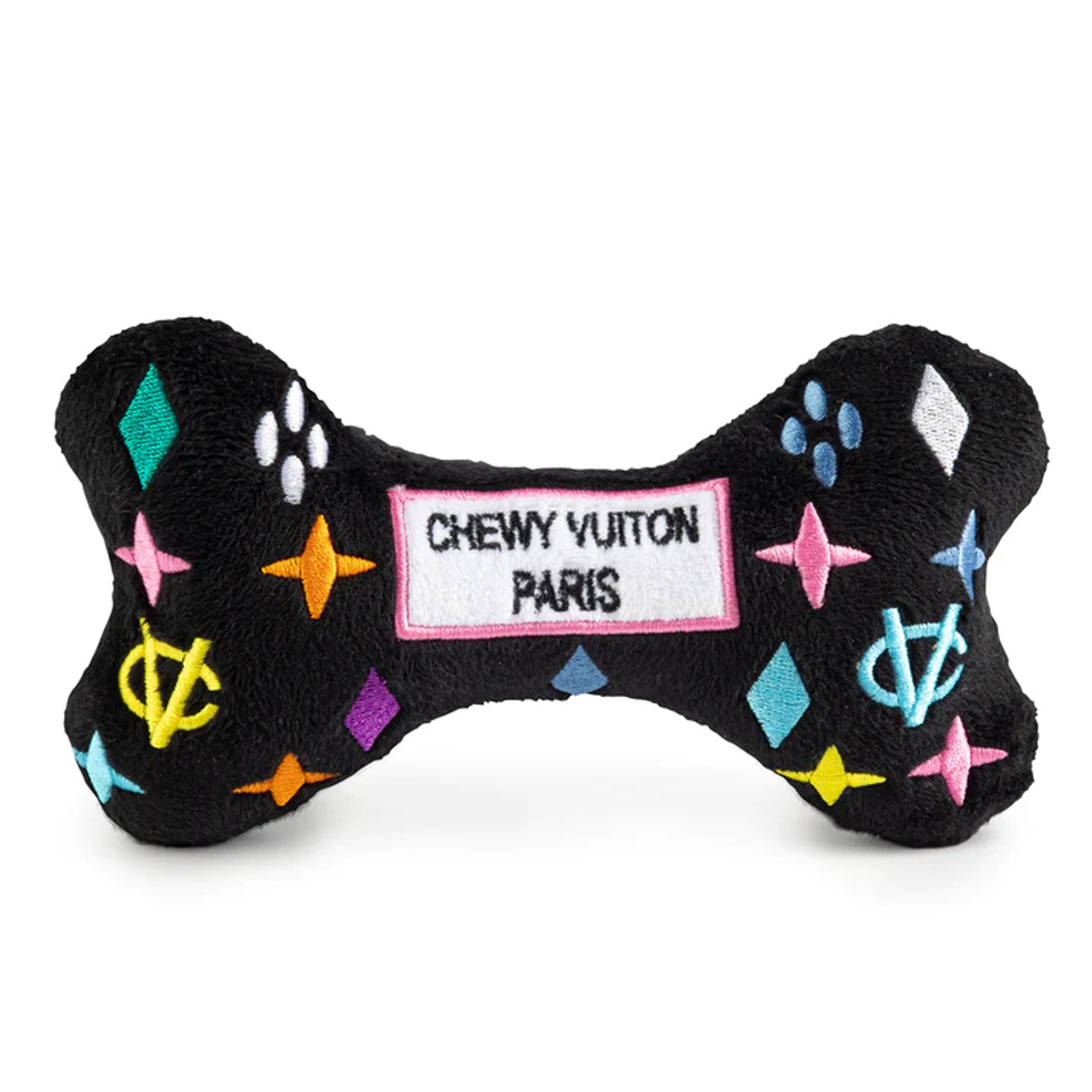 black chewy vuiton plush dog bone toy