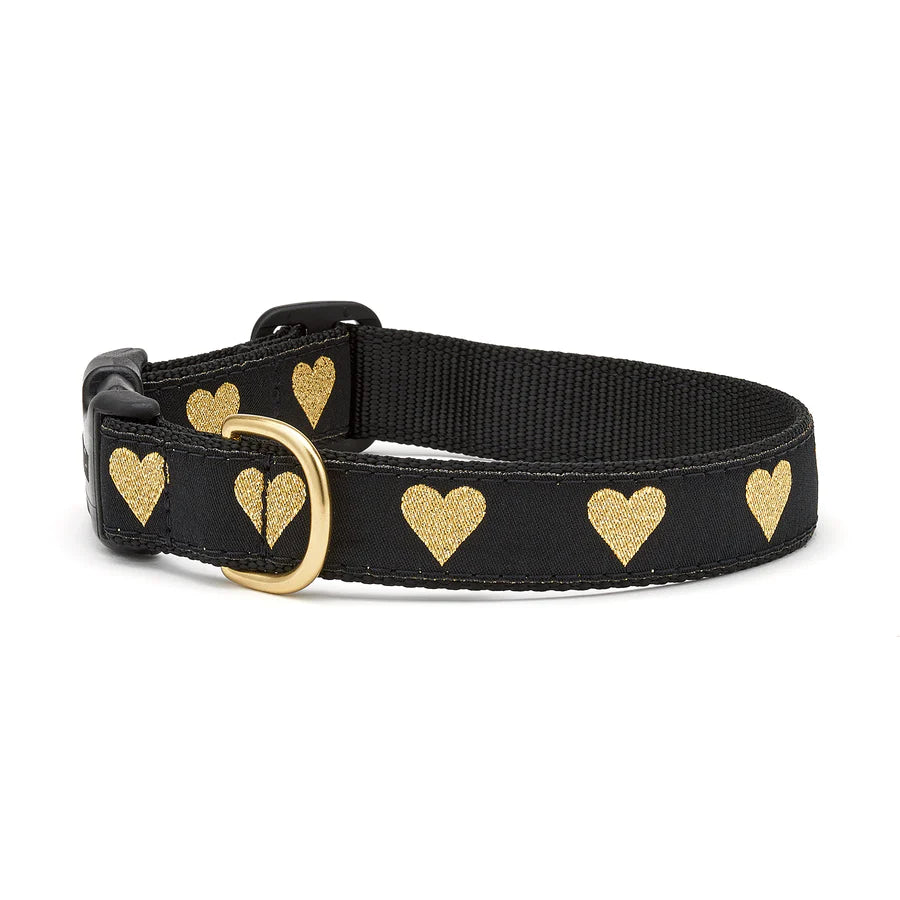 Dog collar. Black with gold hearts.