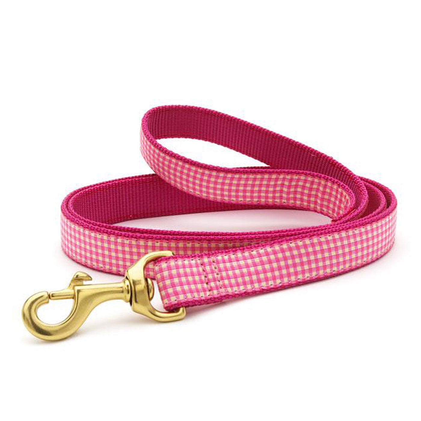 pink and white gingham check nylon dog lead
