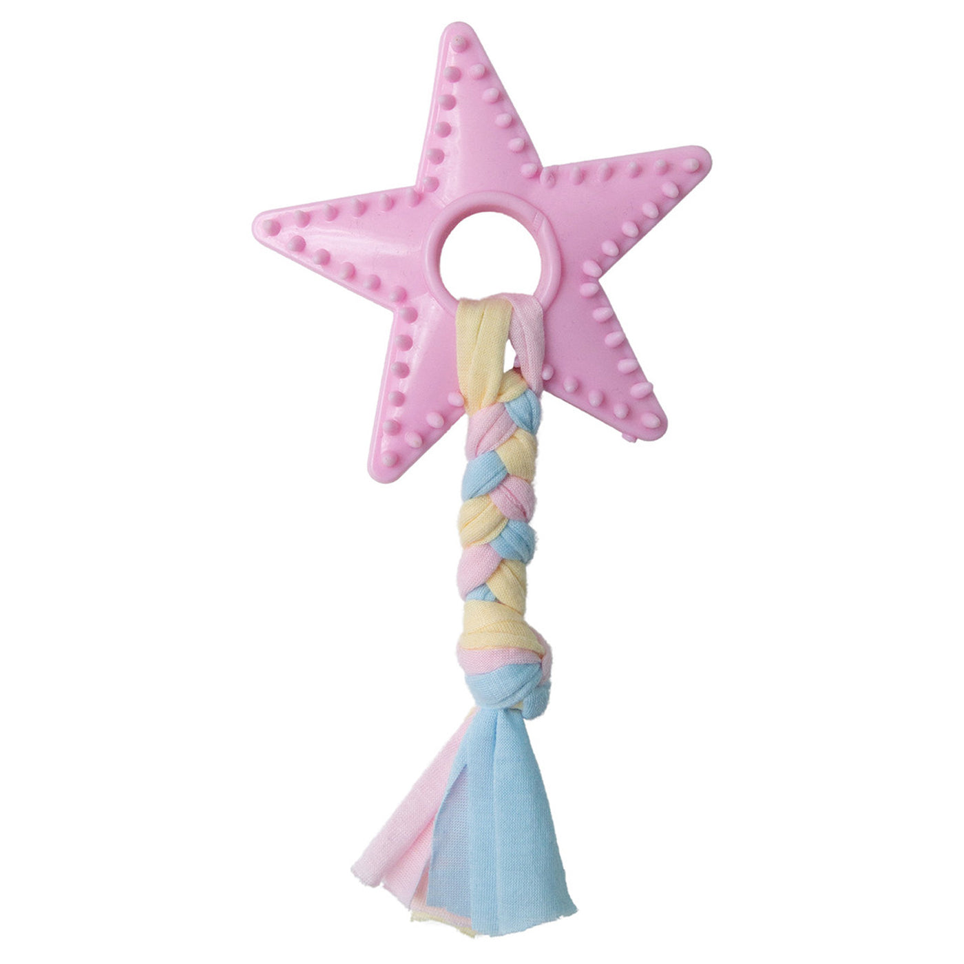 star shaped teether with braded fabric rope