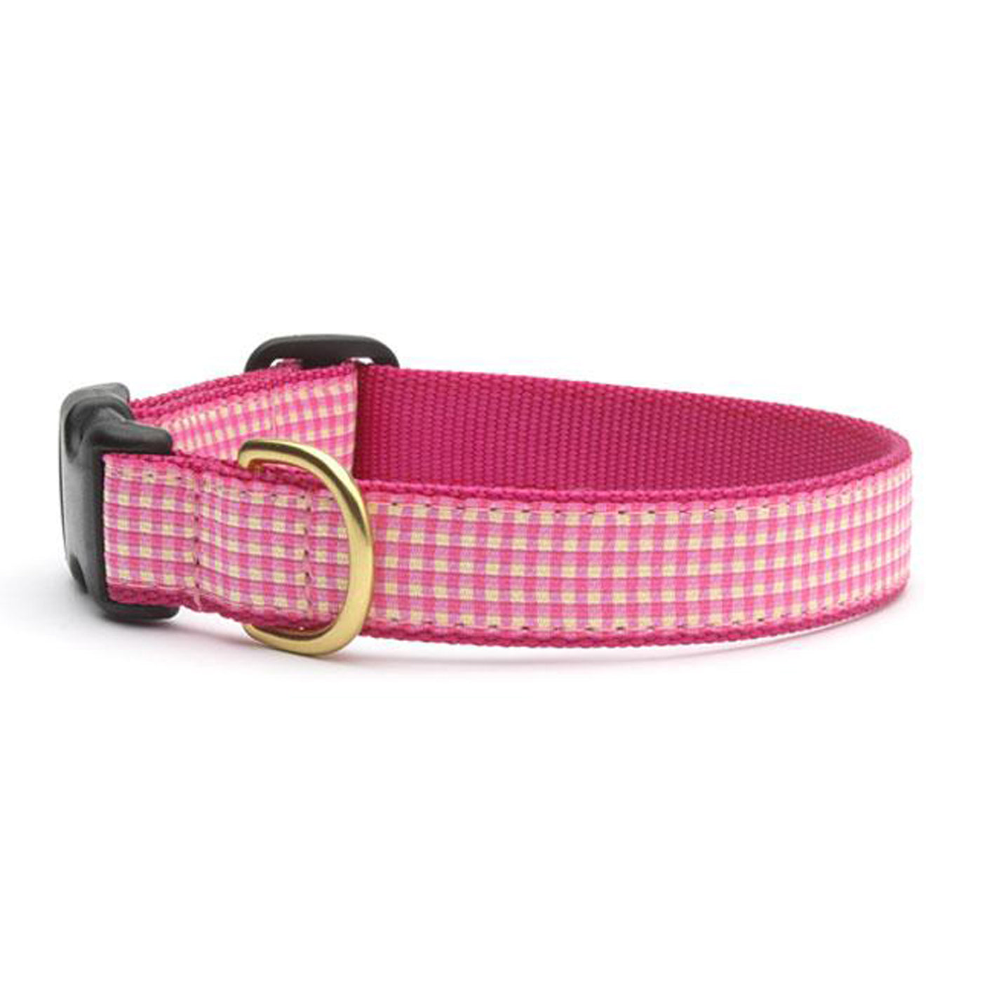 Pink and white gingham check nylon dog collar