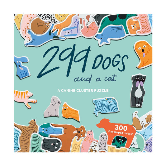 299 Dogs and a Cat Cluster Puzzle 300 Dog shaped pieces and a cat.
