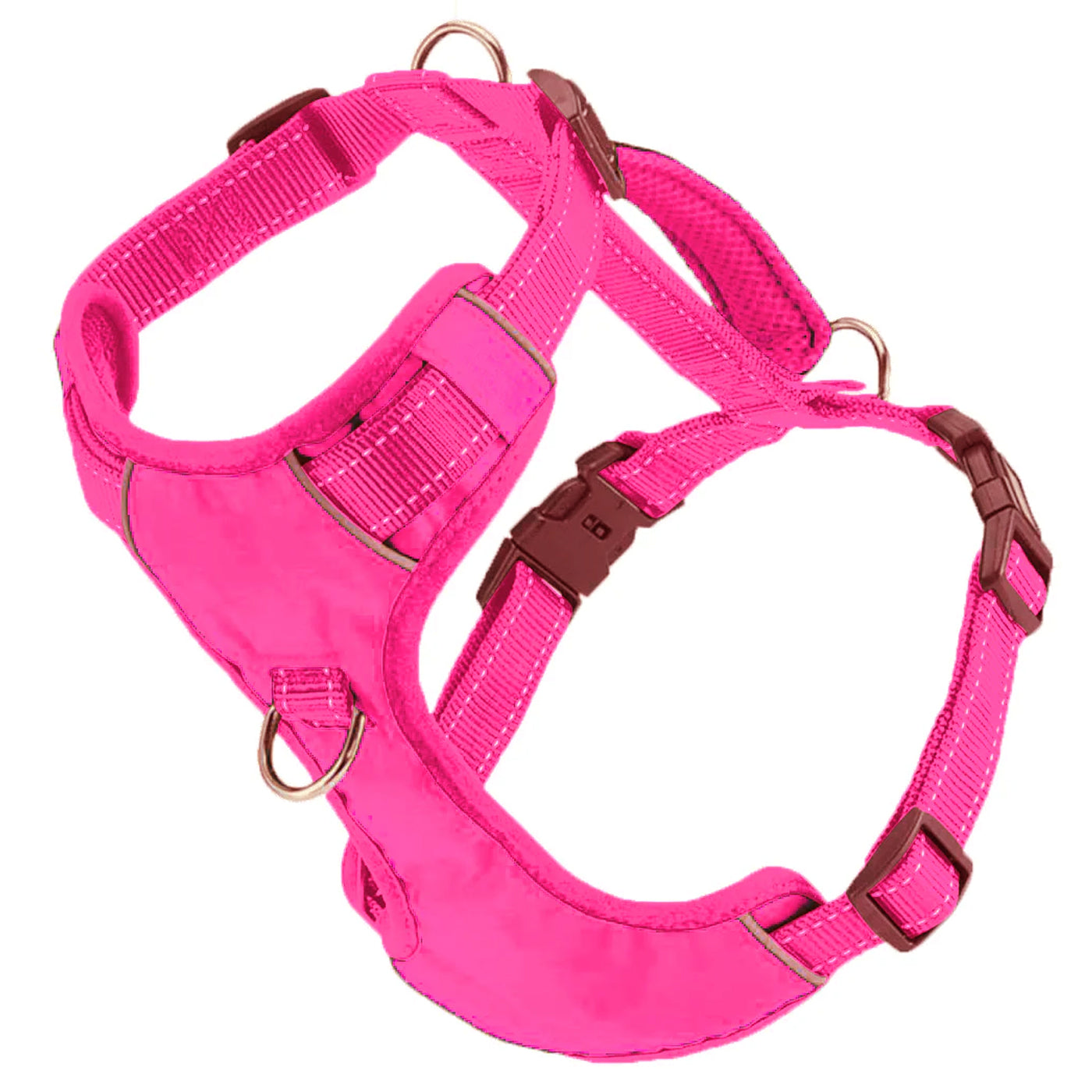 Baydog Chesapeake Step-In Harness in pink nylon straps with plastic buckles and metal d-rings.