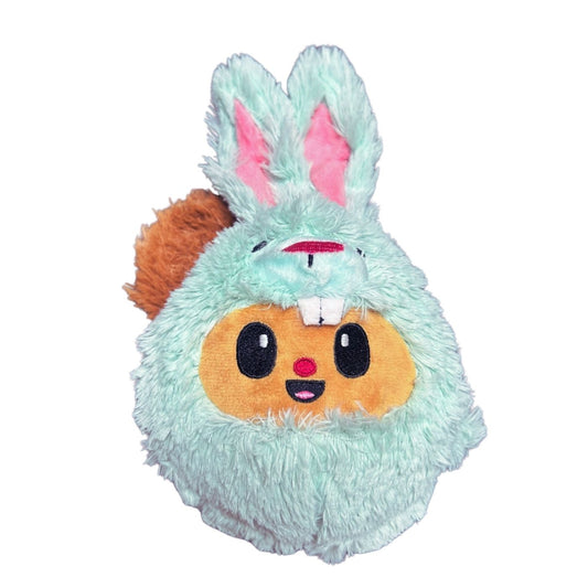 Plush toy with a cute face on a white background