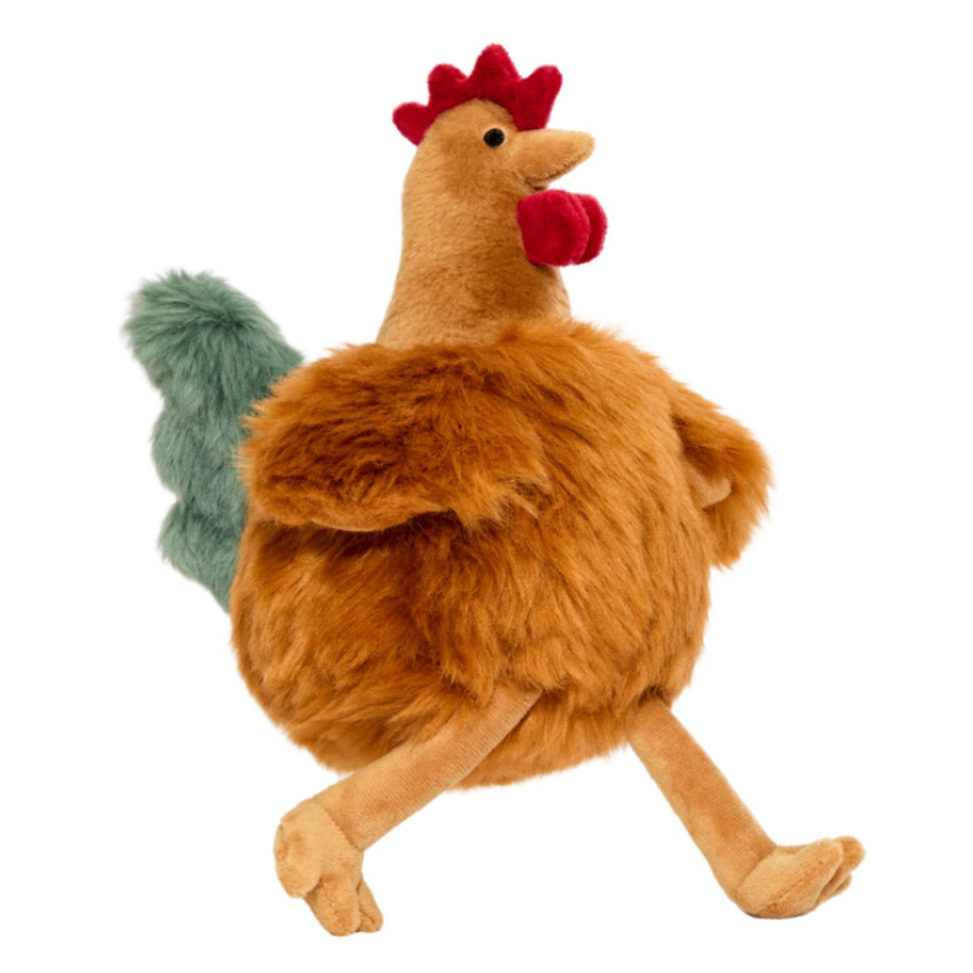 Plush rooster toy on a white background