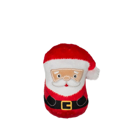 Mini plush Santa pet toy with fluffy pom pom