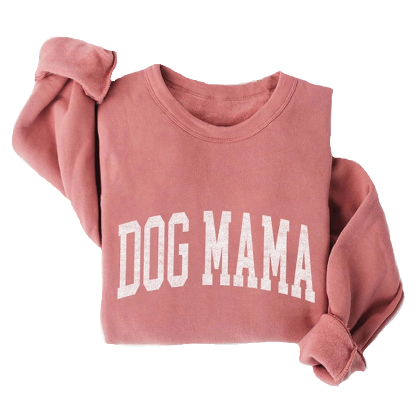 Mauve colored sweatshirt with Dog Mama written in white letters