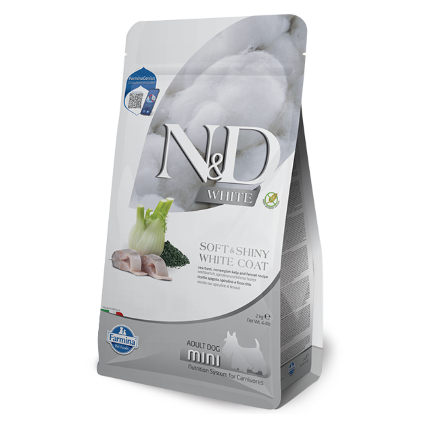 N&D White dog food package on a white background