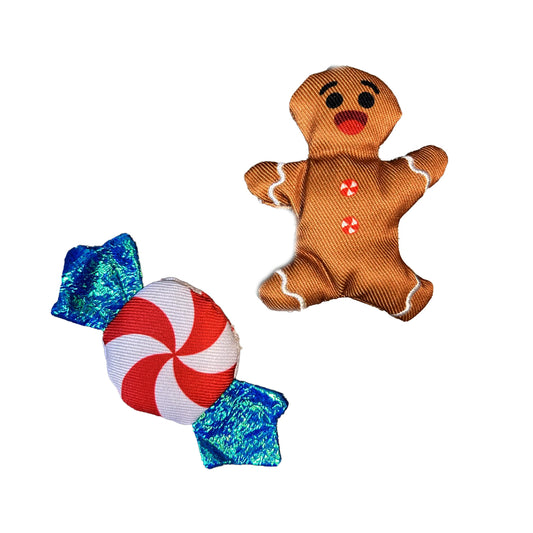 Fab Cat GIngerbread man and peppermint catnip toy set for cats