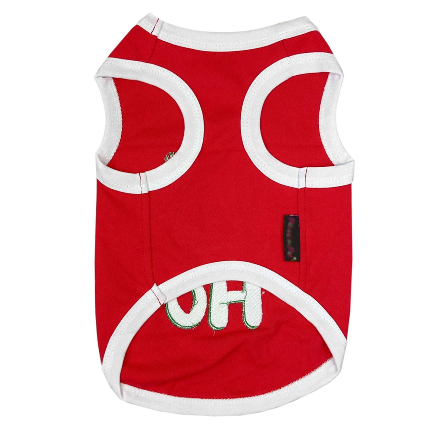 Red dog tank with white trim and  on a white background