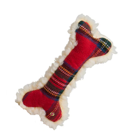 HUggle Hounds Red tartain plaid dog toy with sherpa back