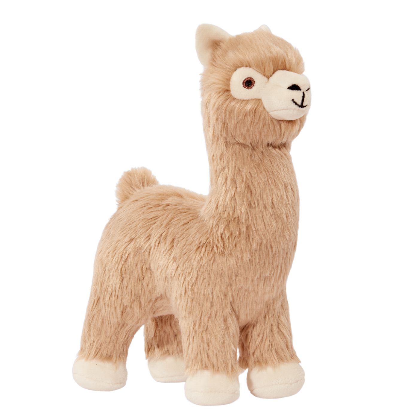 Plush toy llama on a white background