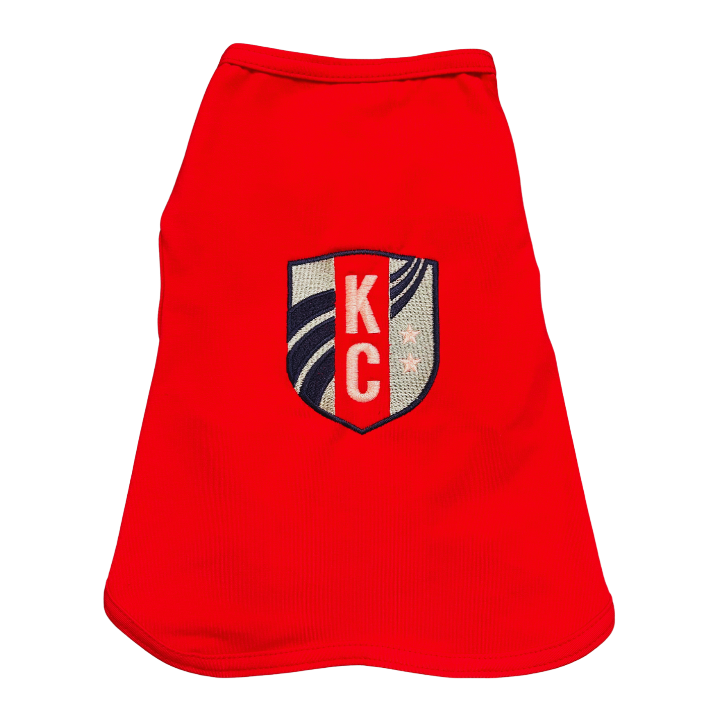 red tank top with KC Current soccer logo embroidered on front