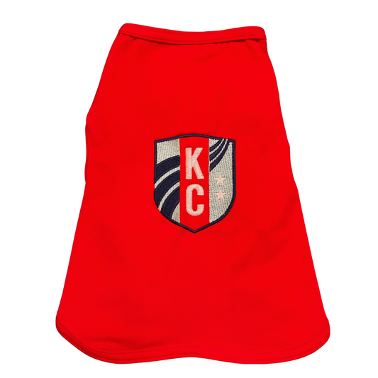 red tank top with KC Current soccer logo embroidered on front