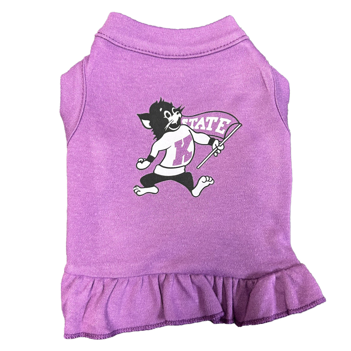 Purple K-state wildcat cheerleader pet dress with logo on center