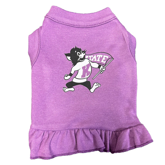 Purple K-state wildcat cheerleader pet dress with logo on center