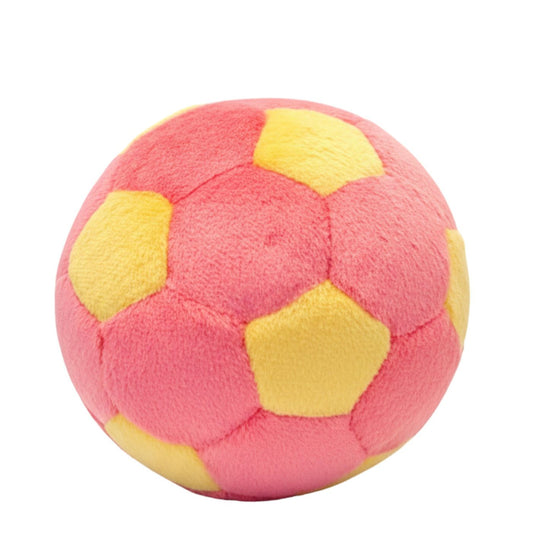 Pink and yellow checkered ball on a white background