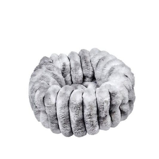 Gray textured donut-shaped pillow on a white background